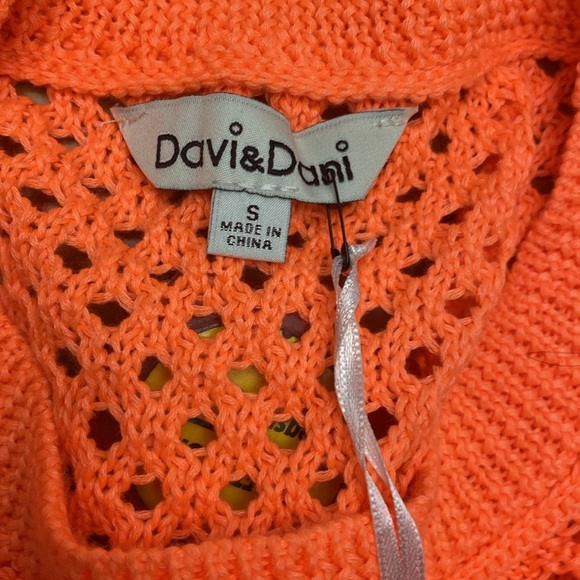 Davi & Dani Open Knit Drop Shoulder Sweater Neon Orange Small NWT - Picture 9 of 11